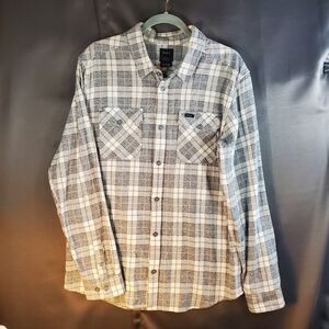 RVCA Men's Button Down  Large/Regular Flannel - Grey-White- Black 100% Cotton